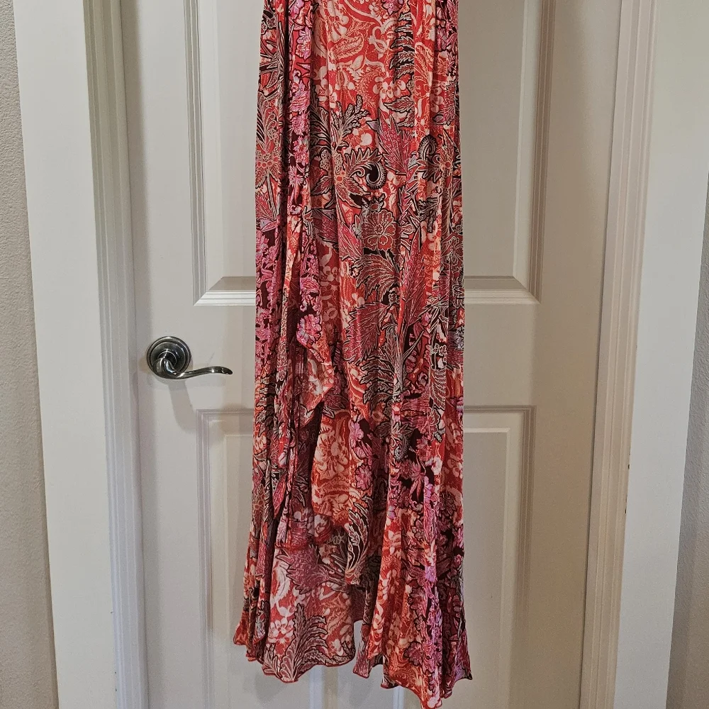 Free People Forever Yours Smocked Slip Dress Maxi Ruffled Slit Floral Red Sm NWT - Picture 11 of 16